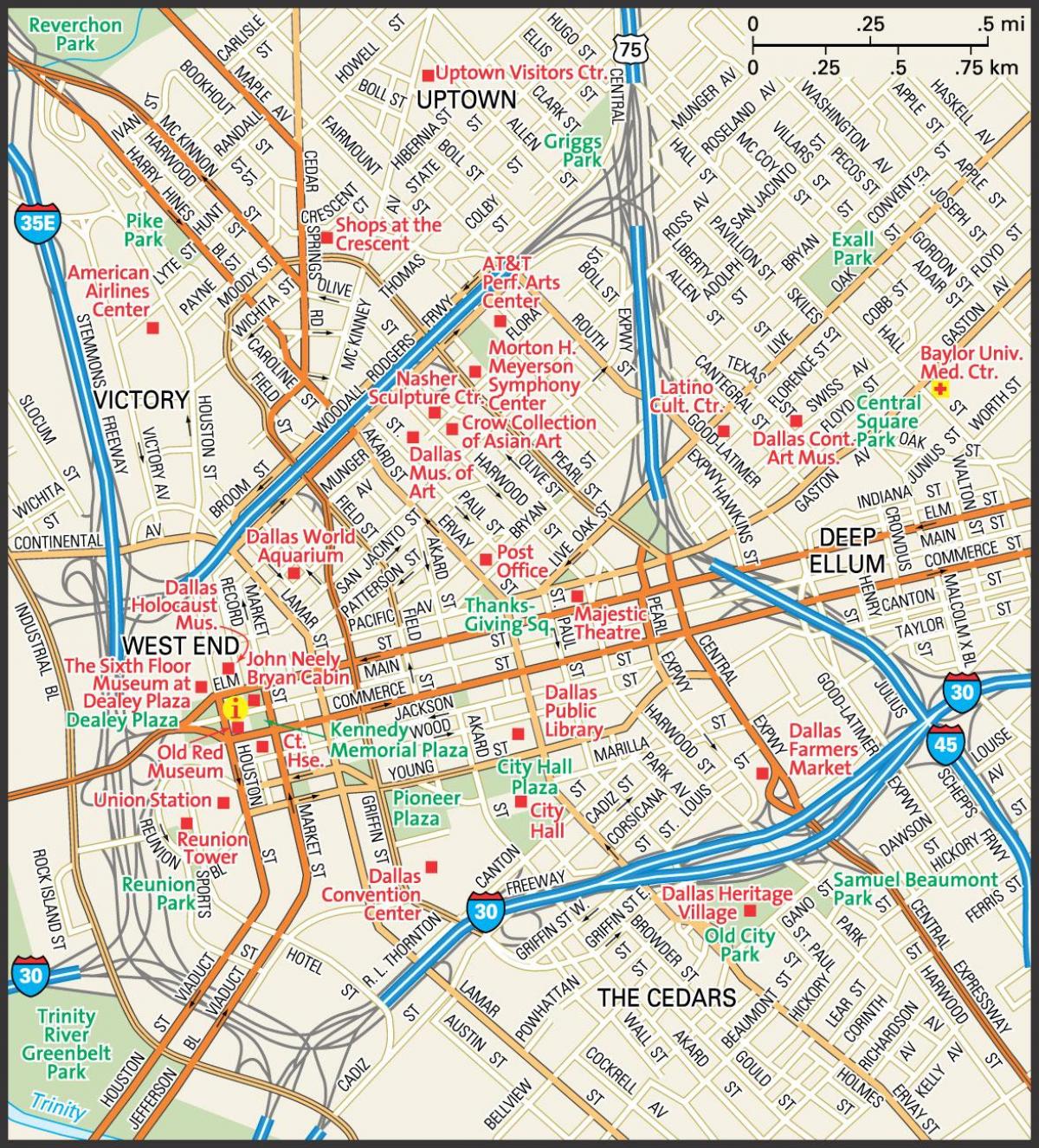 карта горада Далас вуліцы